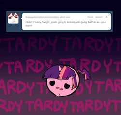 Size: 735x694 | Tagged: safe, artist:pekou, twilight sparkle, ask my little chubbies, g4, ask, chubbie, cute, tardy, twiabetes, twilight snapple