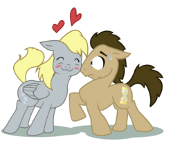 Size: 1280x1164 | Tagged: safe, derpy hooves, doctor whooves, time turner, pegasus, pony, g4, blushing, female, male, mare, nuzzling, ship:doctorderpy, shipping, simple background, stallion, straight, sweat, transparent background