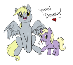 Size: 720x640 | Tagged: safe, artist:pterosaurpony, derpy hooves, dinky hooves, pegasus, pony, g4, female, mail, mare