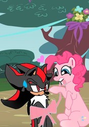 Size: 505x720 | Tagged: safe, artist:kaiamurosesei, pinkie pie, g4, crossover, crossover shipping, female, interspecies, love, male, shadow the hedgehog, shadpie, shipping, sonic the hedgehog, sonic the hedgehog (series), straight