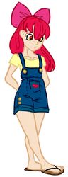 Size: 262x679 | Tagged: artist needed, source needed, safe, apple bloom, human, g4, female, humanized, overalls, sandals, solo