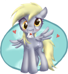 Size: 600x653 | Tagged: safe, artist:pinkamina-diane-pie, derpy hooves, pegasus, pony, g4, blushing, chest fluff, female, mail, mare, solo