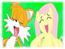 Size: 900x675 | Tagged: safe, artist:kaiamurosesei, fluttershy, g4, 1000 hours in ms paint, crossover, crossover shipping, female, fluttertails, love, male, miles "tails" prower, ms paint, shipping, sonic rainboom, sonic the hedgehog (series), straight, trace