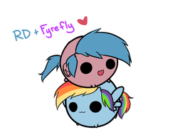 Size: 628x467 | Tagged: safe, artist:pekou, firefly, rainbow dash, pegasus, pony, ask my little chubbies, g1, g4, :3, chubbie, cute, female, flyabetes, folded wings, generational ponidox, heart, lesbian, ship:dashfly, shipping, simple background, white background, wings