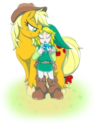 Size: 898x1175 | Tagged: safe, artist:terry, applejack, earth pony, pony, g4, crossover, epona's song, female, link, male, musical instrument, ocarina, song, the legend of zelda