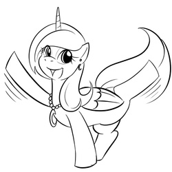 Size: 600x600 | Tagged: safe, artist:kloudmutt, princess luna, pony, g4, dancing, female, filly, lineart, monochrome, necklace, s1 luna, solo, woona, younger
