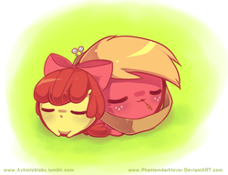 Size: 661x507 | Tagged: safe, artist:pekou, apple bloom, big macintosh, earth pony, pony, ask my little chubbies, g4, adorabloom, chubbie, cute, female, filly, macabetes, male, sleeping, stallion