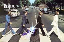 Size: 400x266 | Tagged: safe, artist:firelight563, rarity, human, pony, g4, album cover, george harrison, irl, john lennon, paul mccartney, photo, ponies in real life, rariquest, ringo starr, the beatles