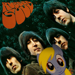 Size: 721x721 | Tagged: safe, derpy hooves, pony, g4, album cover, george harrison, irl, john lennon, paul mccartney, photo, ponies in real life, ringo starr, rubber soul, the beatles, vector