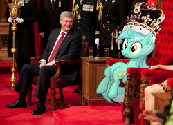 Size: 750x544 | Tagged: safe, lyra heartstrings, human, pony, g4, irl, meme, photo, ponies in real life, queen, sitting lyra, stephen harper, vector