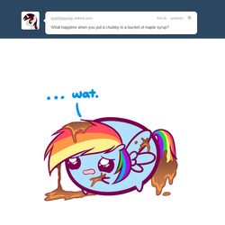 Size: 800x800 | Tagged: safe, artist:pekou, rainbow dash, ask my little chubbies, g4, chubbie, cute, dashabetes, maple syrup