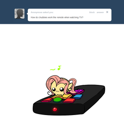 Size: 800x800 | Tagged: safe, artist:pekou, fluttershy, ask my little chubbies, g4, chubbie, cute, remote control, shyabetes