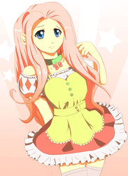 Size: 757x1035 | Tagged: dead source, safe, artist:onac911, fluttershy, human, g4, clothes, dress, female, humanized, solo
