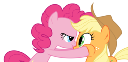 Size: 900x438 | Tagged: dead source, safe, artist:bednarowski, applejack, pinkie pie, earth pony, pony, g4, bedroom eyes, duo, duo female, female, imminent kissing, male, simple background, transparent background