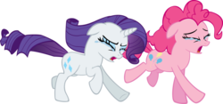Size: 900x422 | Tagged: safe, artist:bednarowski, pinkie pie, rarity, earth pony, pony, unicorn, g4, crying, duo, duo female, female, mare, open mouth, running, simple background, transparent background
