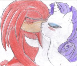 Size: 1280x1099 | Tagged: dead source, safe, artist:jcmx, rarity, g4, crossover, crossover shipping, female, interspecies, knuckles the echidna, love, male, rariknux, shipping, sonic the hedgehog (series), straight, traditional art