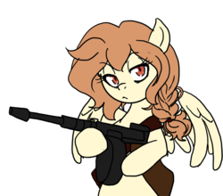 Size: 884x779 | Tagged: dead source, safe, artist:the-orator, oc, oc only, oc:whirly willow, semi-anthro, gun, solo, tommy gun