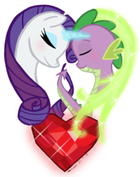 Size: 1762x2227 | Tagged: safe, artist:missitofu, rarity, spike, dragon, pony, unicorn, g4, female, fire ruby, heart, interspecies, male, mare, ship:sparity, shipping, simple background, straight, transparent background