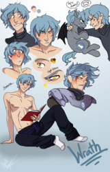 Size: 838x1300 | Tagged: dead source, safe, artist:the-orator, oc, oc only, human, pony, blood, clothes, human ponidox, humanized, sketch, sketch dump, solo, topless, wrath