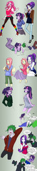 Size: 600x2748 | Tagged: safe, artist:klinanime, pinkie pie, rarity, spike, twilight sparkle, human, rabbit, g4, book, cellphone, clothes, collage, converse, dialogue, earring, gradient background, gum, hat, horn, horned humanization, humanized, phone, pillow, pony coloring, shoes, sketch, sunglasses, top hat, winged humanization
