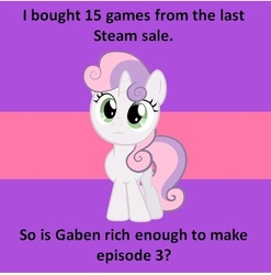 Size: 599x606 | Tagged: safe, sweetie belle, g4, gabe newell, half-life, image macro, question