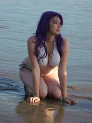 Size: 720x960 | Tagged: safe, artist:cessatia, rarity, human, g4, beach, belly, belly button, bikini, breasts, cleavage, clothes, cosplay, curvy, female, irl, irl human, photo, plump, solo, swimsuit, wide hips