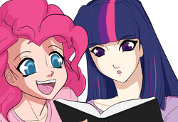 Size: 1600x1100 | Tagged: safe, artist:ninja-8004, pinkie pie, twilight sparkle, human, g4, humanized