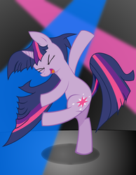 Size: 1375x1774 | Tagged: safe, artist:cresentbladedbrony, twilight sparkle, pony, unicorn, g4, dancing, eyes closed, female, mare, solo, unicorn twilight