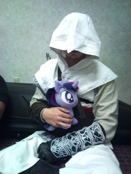 Size: 2448x3264 | Tagged: safe, artist:j-aimless, twilight sparkle, human, g4, assassin's creed, cosplay, crossover, high res, irl, irl human, photo, plushie