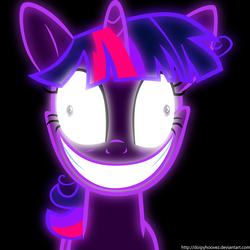 Size: 2000x2000 | Tagged: safe, artist:doipyhoovez, twilight sparkle, pony, unicorn, g4, lesson zero, black background, derp, female, grin, high res, insanity, mare, messy mane, simple background, smiling, solo, twilight snapple, wide eyes