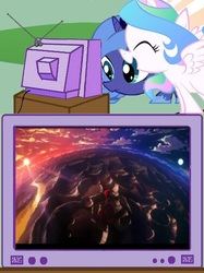 Size: 561x750 | Tagged: safe, princess celestia, princess luna, pony, g4, exploitable meme, meme, tengen toppa gurren lagann, tv meme