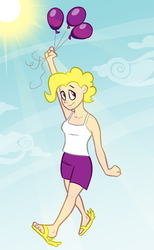 Size: 700x1136 | Tagged: safe, artist:willdrawforfood1, surprise, human, ask surprise, g1, ask, balloon, humanized, sandals, solo