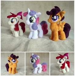 Size: 1273x1300 | Tagged: safe, artist:spark-strudel, apple bloom, scootaloo, sweetie belle, g4, cutie mark crusaders, ebay, irl, photo, plushie