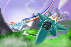 Size: 1500x994 | Tagged: safe, artist:fazspaz2, rainbow dash, human, pony, g4, aircraft, cockpit, f-15 eagle, fighter, jet, jet fighter, pilot, plane, rainbow