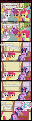 Size: 1024x3870 | Tagged: safe, artist:ficficponyfic, apple bloom, bon bon, carrot top, golden harvest, lyra heartstrings, princess celestia, scootaloo, sweetie belle, sweetie drops, twilight sparkle, g4, comic, cutie mark crusaders, female, ficficponyfic you magnificent bastard, lesbian, sandwich, ship:twilestia, shipping