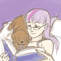 Size: 500x500 | Tagged: safe, artist:scorpiordinance, twilight sparkle, dachshund, dog, g4, glasses, humanized, puppy