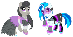 Size: 1257x641 | Tagged: safe, artist:c-puff, dj pon-3, octavia melody, vinyl scratch, g4, clothes, dress, gala dress, simple background, transparent background