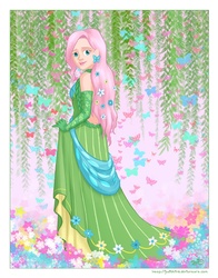 Size: 784x1000 | Tagged: safe, artist:jadiekins, fluttershy, human, g4, clothes, dress, evening gloves, female, gala dress, humanized, solo