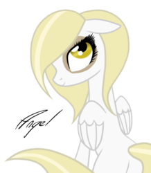 Size: 510x584 | Tagged: dead source, safe, artist:gummyraptor, oc, oc only, oc:angel, facial markings, folded wings, golden eyes, looking up, simple background, sitting, transparent background, turned head, wings