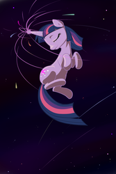 Size: 1261x1890 | Tagged: safe, artist:graphic-lee, twilight sparkle, pony, unicorn, g4, eyes closed, female, magic, mare, night, solo, stars, unicorn twilight