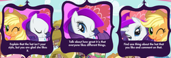 Size: 723x247 | Tagged: safe, applejack, rarity, g4, official, adventures in ponyville, hat, wink