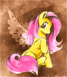 Size: 1116x1268 | Tagged: safe, artist:catussnake, fluttershy, pony, g4, female, mare, sitting, solo, wingless