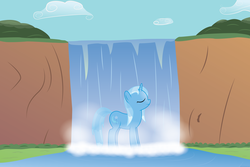 Size: 4800x3200 | Tagged: safe, artist:joey, trixie, pony, unicorn, g4, bathing, female, mare, outdoors, solo, vector, waterfall, waterfall shower, wet mane