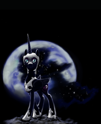 Size: 904x1110 | Tagged: safe, artist:grayma1k, nightmare moon, alicorn, pony, g4, ethereal mane, female, moon, planet, solo, space, starry mane