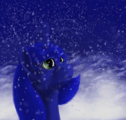 Size: 1000x955 | Tagged: safe, artist:grayma1k, princess luna, alicorn, pony, g4, female, s1 luna, snow, snowfall, solo, winter