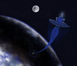 Size: 1000x856 | Tagged: safe, artist:grayma1k, princess luna, alicorn, pony, g4, female, moon, planet, solo, space, stars