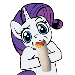 Size: 945x945 | Tagged: safe, edit, rarity, pony, g4, burrito, eating, solo