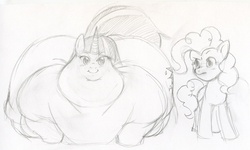 Size: 972x583 | Tagged: safe, artist:bonusart, pinkie pie, twilight sparkle, earth pony, pony, unicorn, g4, double chin, fat, female, impossibly large butt, mare, morbidly obese, obese, twilard sparkle, unicorn twilight, weight gain