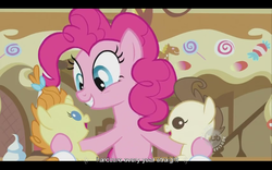 Size: 640x400 | Tagged: safe, screencap, pinkie pie, pound cake, pumpkin cake, baby cakes, g4, hub logo, youtube caption