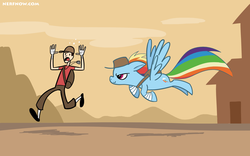 Size: 1680x1050 | Tagged: safe, artist:jopereira, rainbow dash, human, g4, crossover, nerf now, scared, scout (tf2), team fortress 2